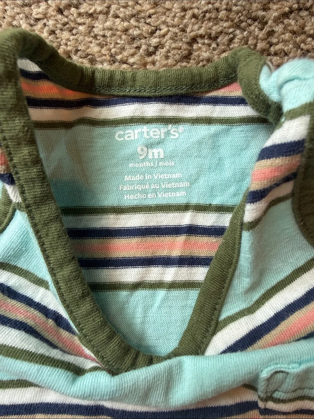 Carter's | Aqua Striped Tank with Olive Trim